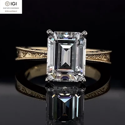 IGI 2.25Ct D VS1 Emerald Cut Lab Grown Diamond Engagement Ring 14K Two-Tone Gold - Image 1 of 4