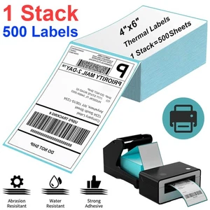 500 4x6 Fanfold Direct Thermal Shipping Labels Blue for Zebra & Rollo Printers - Picture 1 of 12
