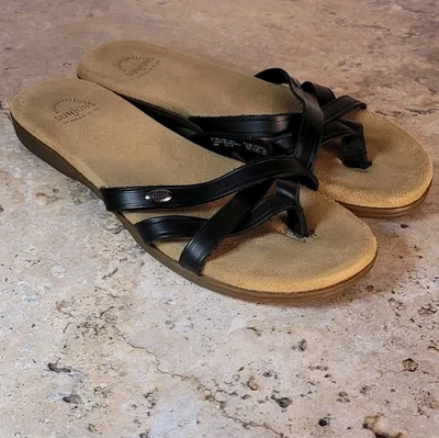 G.H. BASS SUNJUNS BLACK SHARON FLIP FLOP SANDALS WOMENS SIZE 9M - Image 1 of 4