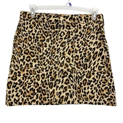 全新带标签 J.Crew 实用豹纹棉拉链迷你裙,尺寸 12 动物学院风西部 — 第 1/4 张图片