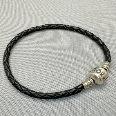 Auténtico Pandora 6.9" Cuero Negro Pulsera Dije/Cuentas Plata 925 590705CBK-S1 Foto 1 de 4