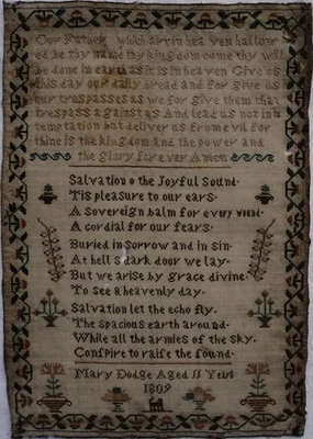 EARLY 19TH CENTURY LORD'S PRAYER, VERSE & MOTIF SAMPLER BY MARY DODGE - 1809 - Image 1 of 4