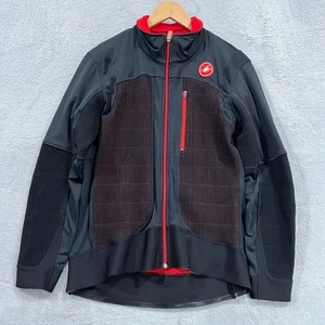 Castelli Cycling Jacket Mens Large Slim Full Zip Black Red Full Zip Long Sleeve - Picture 1 of 13