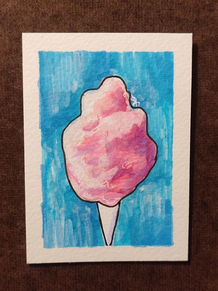 ACEO Original Cotton Candy Mixed Media Painting Art Card "CC" - Image 1 of 1