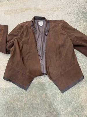 Sejour Womens 18W Suede Leather Brown Buckle Jacket Open Front Classic Chic - Image 1 of 4