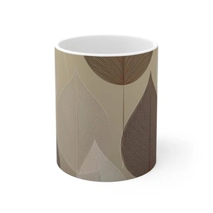 Minimalistic Line Art Leaves Mug 11oz, Fall Tone , Neutral Botanical Tea Mug,  - Picture 1 of 5