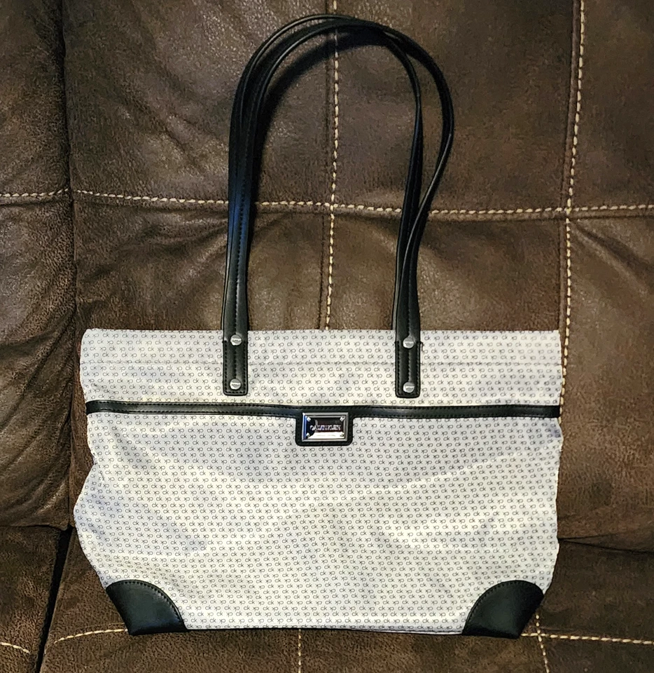 Calvin Klein Teodora Tote ck logo bag purse silver/black - Image 1 of 4