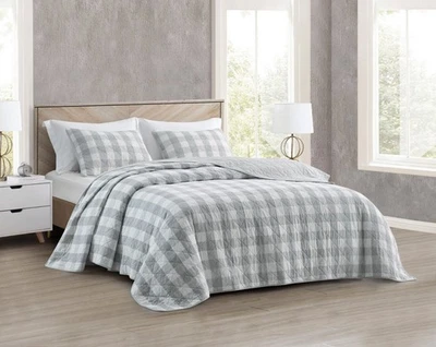 Chezmoi Collection Plaid Coverlet Set Pre-Washed Cotton Buffalo Check Quilt Set - Image 1 of 4