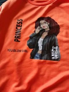 Orange Black Girl Sweatshirt With Inspirational Words. Size: 12 - Picture 1 of 3