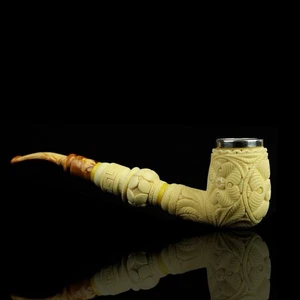XL Ornate Billiard PIPE By EGE BLOCK MEERSCHAUM-NEW-HAND CARVED With Case#1729 - Picture 1 of 10