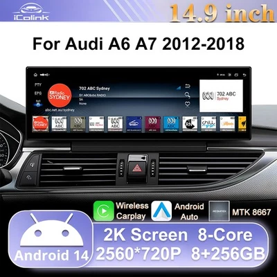 Für Audi A6 A7 MMI 3G (8" Screen) 15" Touchscreen Android GPS Navigation CarPlay - Bild 1 von 4