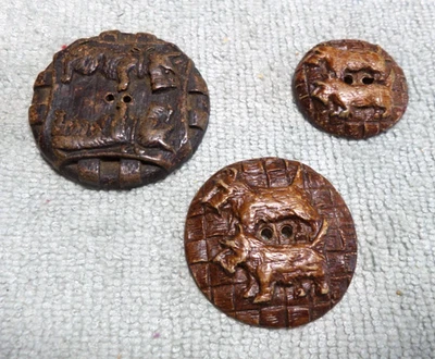 3 Vintage Wood Picture Buttons SCOTTY DOGS - Image 1 of 4