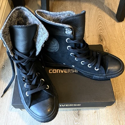 CONVERSE Black Suede Boots Women’s 7 CT Elsie Roldow Knit Lined Lace Up New - Image 1 of 4