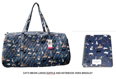 2 pc Cat's Meow Vera Bradley Large Travel Duffel Carry On  22x11x11 and NOTEBOOK - Image 1 of 4