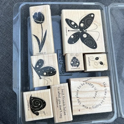 🎨STAMPIN' UP! "GARDEN WHIMSY" SET  OF 8 BUTTERFLY SNAIL FLOWERS PHRASES LADYBUG - Image 1 of 4