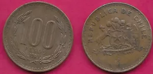 CHILE 100 PESOS 1993 NARROW DATE,EDGE LETTERING POR LA RAZON O LA FUERZA,DENOMIN - Picture 1 of 1