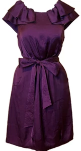 Vestido BCBG Paris Púrpura Talla 6 Noche Carrera Mujer Volantes Escote Corbata Cinturón - Imagen 1 de 3
