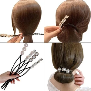 Yusier 4pcs Deft Bun Hair Tie French Twist Hair Bun Shell Pearl Hair Ring - Picture 1 of 6