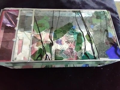 GLASS & MIRROR TRINKET / JEWELRY VINTAGE BOX Pink Green Stain Glass - Image 1 of 4