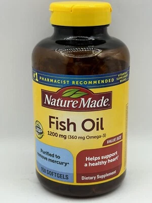 Aceite de pescado hecho en la naturaleza 1200 mg (360 mg aceite de pescado Omega 3 150 cápsulas blandas Ex 09/2026 Foto 1 de 3