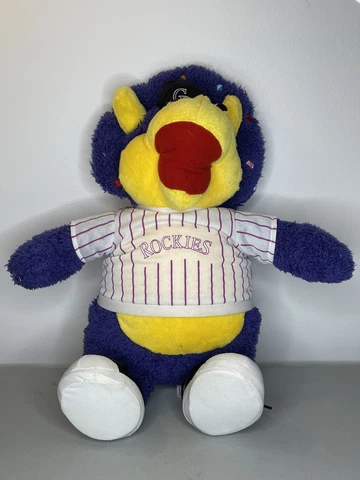 MLB Colorado Rockies Mascot Dinger Plush Purple/Gold W Black Hitop Baseball READ Cover