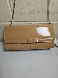 Olga Berg Shiny Vinyl Nude Clutch Handbag Women's Small Bag Evening Purse - Picture 1 of 10