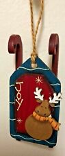 2 SLED  Christmas Ornament  WOOD 4 1/2 INCHES WELCOME AND JOY