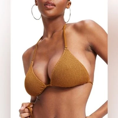 Top de bikini Good American Crinkle Always Fits Tiny Ties talla XS marrón bronce nuevo con etiquetas Foto 1 de 4