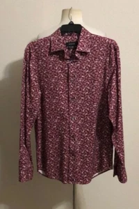 NWT MEN (S) BUGATCHI LONG SLEEVE BICYCLE DESIGN BURGUNDY STRETCH SHIRT $179 - Picture 1 of 12