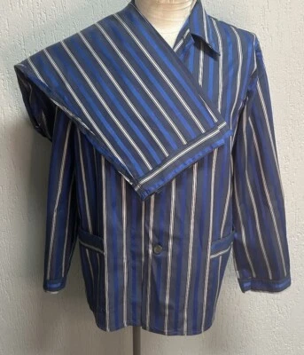 Herren 50er Jahre blau gestreift Viskose Nachthemd Anzug Vintage Schlafanzug Deutsch 38-40 M - Bild 1 von 4