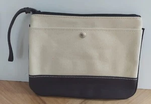 Lands End Beige & Black Makeup Toiletry Travel Bag Carry On Canvas 10x7.5 NWOT - Picture 1 of 6