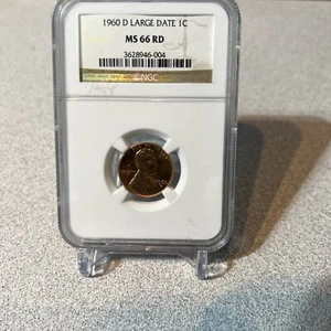 1960-D 1C RD Large Date  Lincoln Memorial One Cent  NGC MS66RD - Picture 1 of 2