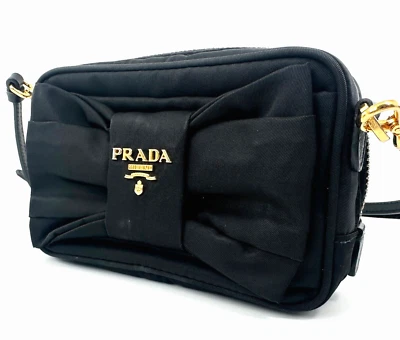 PRADA Crossbody Bag Black Ribbon Nylon Mini Shoulder Purse Authentic - Image 1 of 4