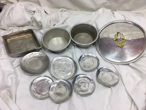 Vtg 11Pc Miniature Metal Kitchen Pots Pans Square Pan Play Cookware 1950s 60s - Picture 1 of 9