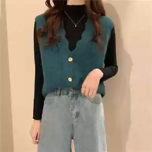 Damen Hohl Strick Weste Strickjacke Süß Mädchen Ärmellos Pullover Gilet Weste - Bild 1 von 20