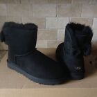 Ugg Naveah Mini Bailey Bow Black Suede Sheepskin Ankle Boots Size Us 5 Women