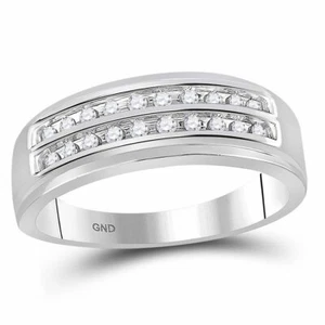 10k White Gold Mens Round Diamond 2-row Wedding Anniversary Band Ring 1/4 Ctw - Picture 1 of 4