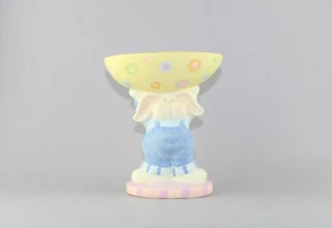 Easter Bunny Rabbit Holding Egg Candy Dish Spring Decor Pastels - Picture 1 of 9