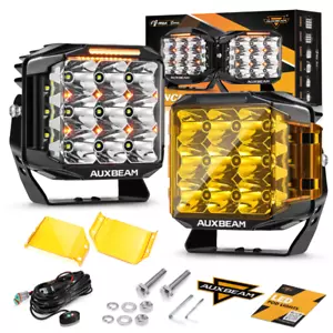 AUXBEAM 7"in 228W Combo Beam Side Shooter LED Pod Lights W Amber DRL Harness Set - Picture 1 of 12