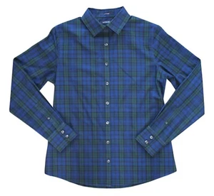 Women's Lands End Navy Blue / Dark Green Button-Up Long Sleeve Shirt Size 2 - Bild 1 von 2