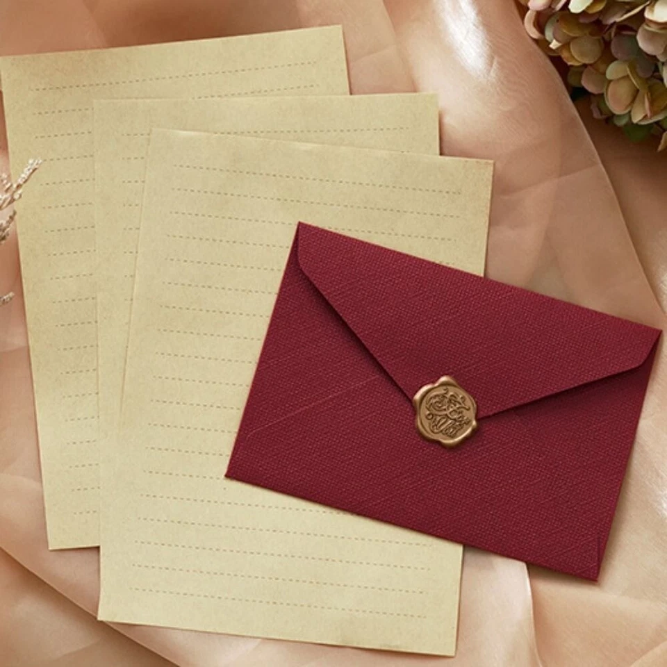 3pcs Red Linen Envelope Letter Set Vintage Love Letter  Invitation Postcard - image 1 of 4