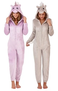 Womens 3D Sparkle Unicorn All In One Pyjamas Hooded Nightwear Jumpsuit Size - Picture 1 of 5