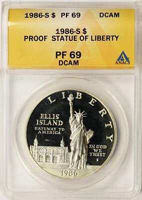 1986-S $1 Statue of Liberty Commemorative Silver Dollar ANACS PF69DCAM - Image 1 of 4