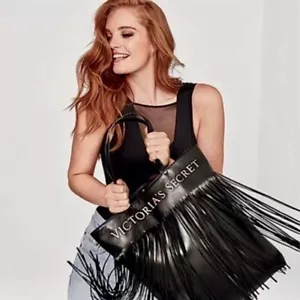 VICTORIA’S SECRET Bolso de Mano Negro con Flecos Cartera Viaje Boho Flecos Grande - Imagen 1 de 12