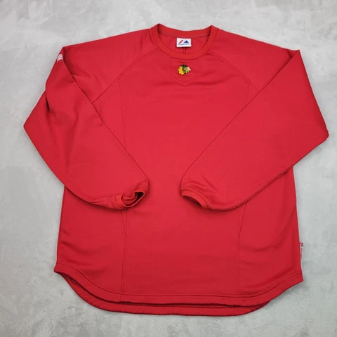 Chicago Blackhawks Shirt Mens XL Red Team Crew Therma Base Sweatshirt NHL Adult Cover