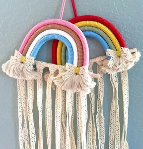 30"L Colorful Rainbow Wall Hanging Lace Fabric Strands Hair Bow Accessory Holder - Picture 1 of 13