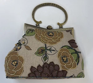 Leko London Vintage Inspired Beaded Evening Bag Beige Floral Handbag Wedding - Picture 1 of 18