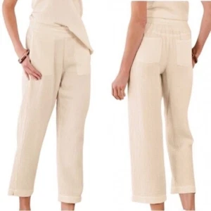 Soft Surroundings Beach Bound cream cotton gauze crop pull-on pants Size PM - Picture 1 of 14