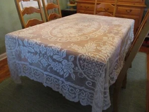 Antik/Vintage Filet Netz Spitze Tischdecke 76"Bx92"L 1 Pause Natur Beige Schönheit - Bild 1 von 13