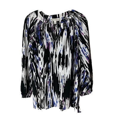 Blusa Dana Buchman Talla XL Top Camisa Mangas 3/4 Negra Púrpura Azul Blanca Foto 1 de 4
